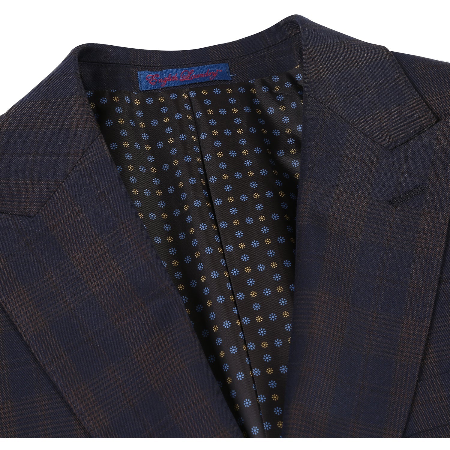 Stretch Performance Double Breasted SLIM FIT Suit in Brown with Navy Check by English Laundry