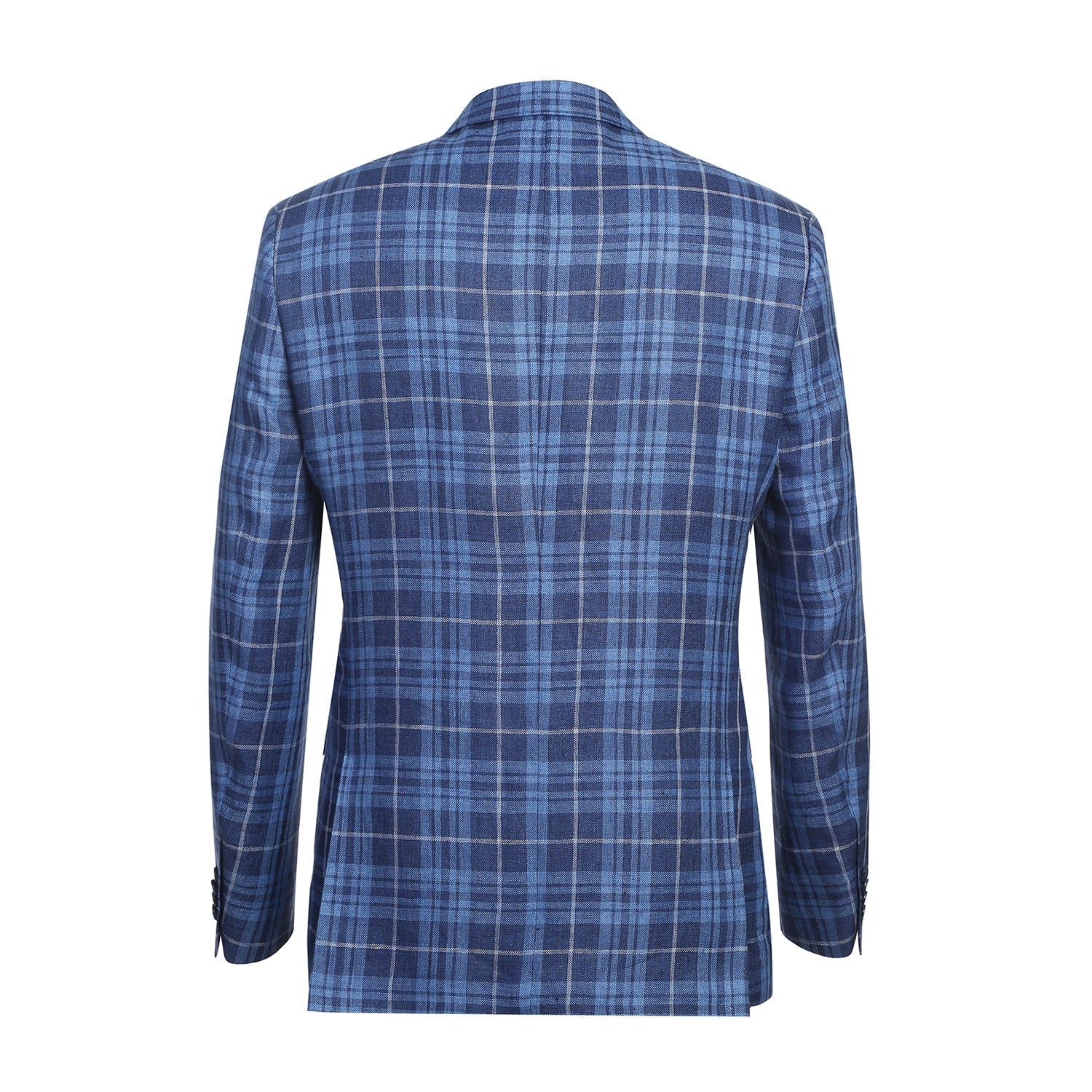 Single Breasted SLIM FIT Linen Sport Coat in Blue and Navy Plaid (Short, Regular, and Long Available) by Renoir