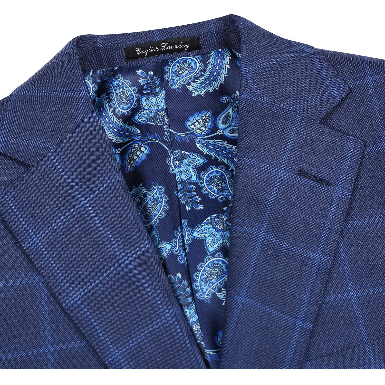 Wool Stretch Single Breasted SLIM FIT Suit in Navy Windowpane Check (Short, Regular, and Long Available) by English Laundry