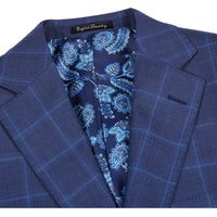 Wool Stretch Single Breasted SLIM FIT Suit in Navy Windowpane Check (Short, Regular, and Long Available) by English Laundry