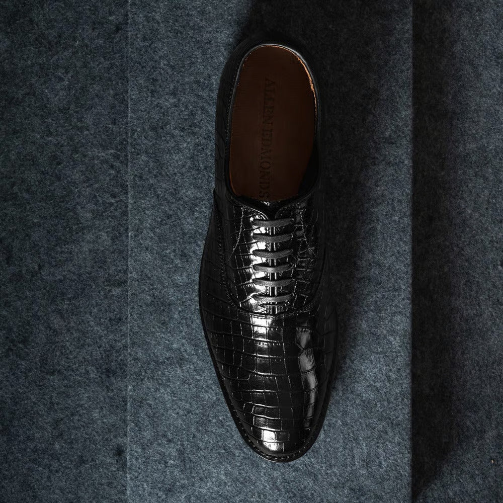 Carlyle Plain-Toe Oxford Dress Shoe in Black Embossed Croco Leather by Allen Edmonds