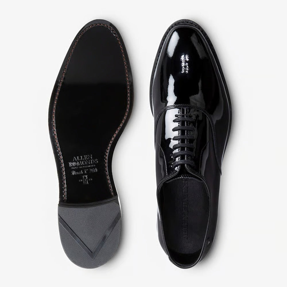 Carlyle Plain-Toe Oxford Dress Shoe in Black Patent Leather by Allen Edmonds