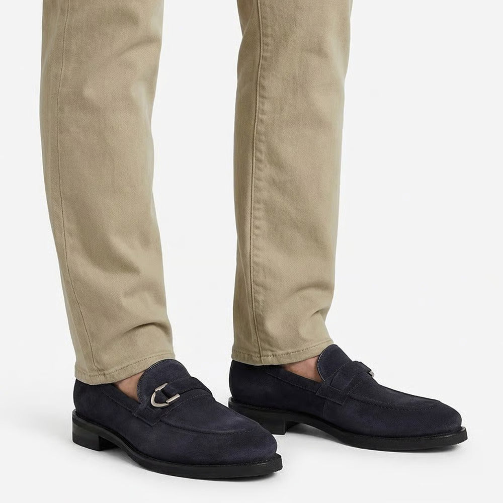 Rollins Dress Buckle Loafer in Baltic Blue Suede by Allen Edmonds