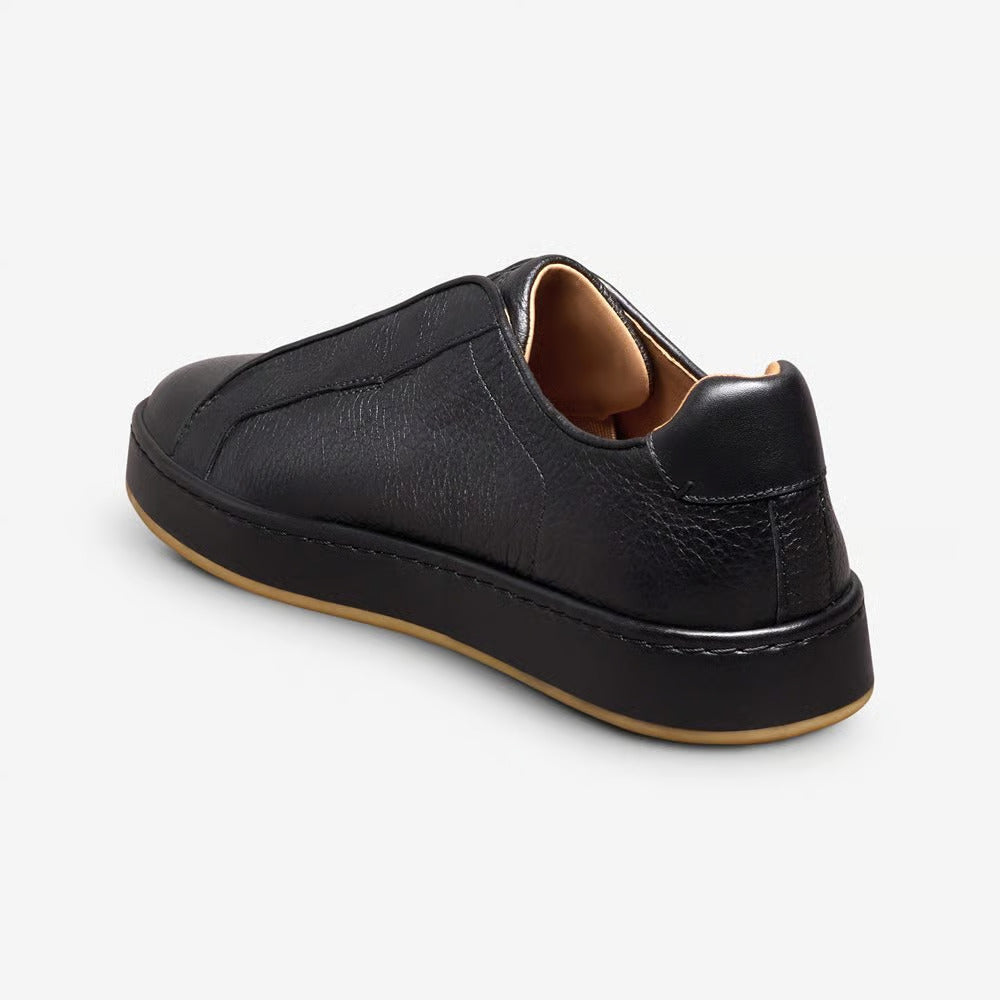 Banks Court Slip-On Stretch-Lace Sneaker in Black Leather by Allen Edmonds