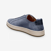 Banks Court Slip-On Stretch-Lace Sneaker in Blue Denim-Textured Suede by Allen Edmonds