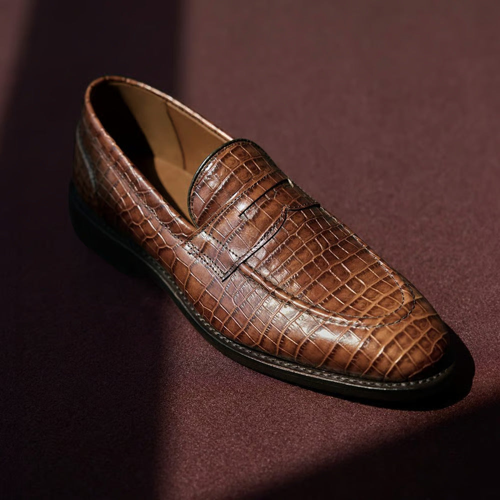 Randolph 2.0 Penny Loafer in Chili Embossed Croco Leather by Allen Edmonds