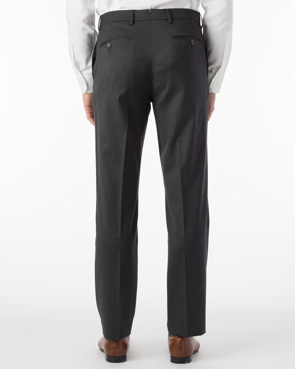 Super 130s Loro Piana Wool Gabardine Flat Front Trouser in Charcoal (Choice of Fits) by 6 East by Ballin