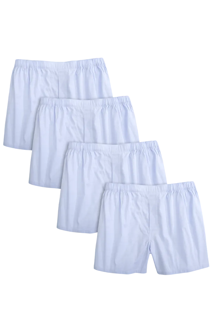 'Miller' Solid Pinpoint Full Make Cotton Boxer Shorts in Blue (4 Pack) by Batton