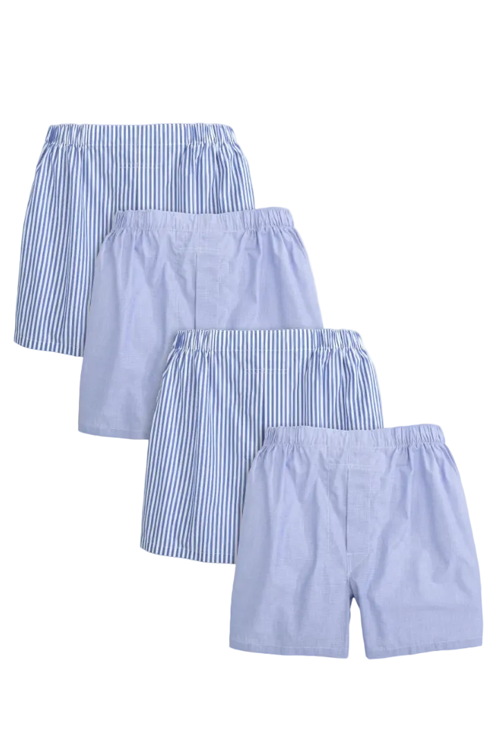 'Beau' and 'Jed' Blue Pinpoint Stripe/End On End Full Make Cotton Boxer Shorts (4 Pack) by Batton