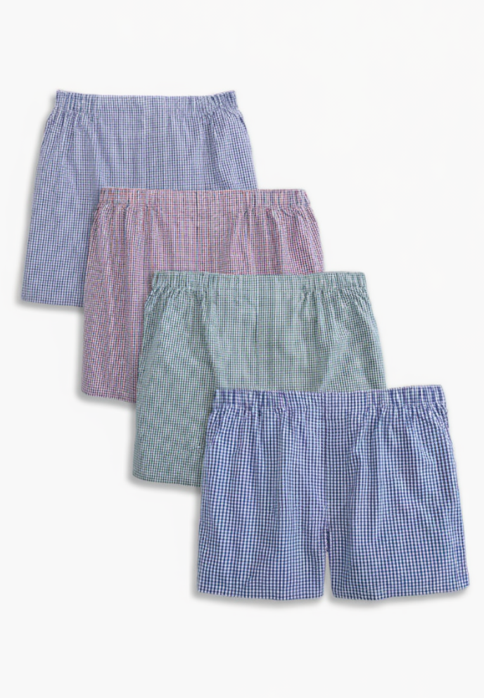 Multi Pack Poplin Check Full Make Cotton Boxer Shorts (4 Pack) (Average Sizing) by Batton