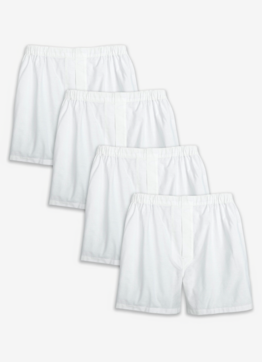 'Kingston' Solid Oxford Full Make Cotton Boxer Shorts in White (4 Pack) by Batton