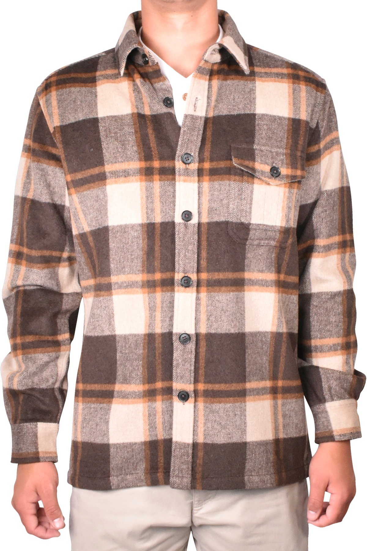 Buffalo Plaid Wool Blend Shirt Jacket in Natural/Chocolate by Vintage1946