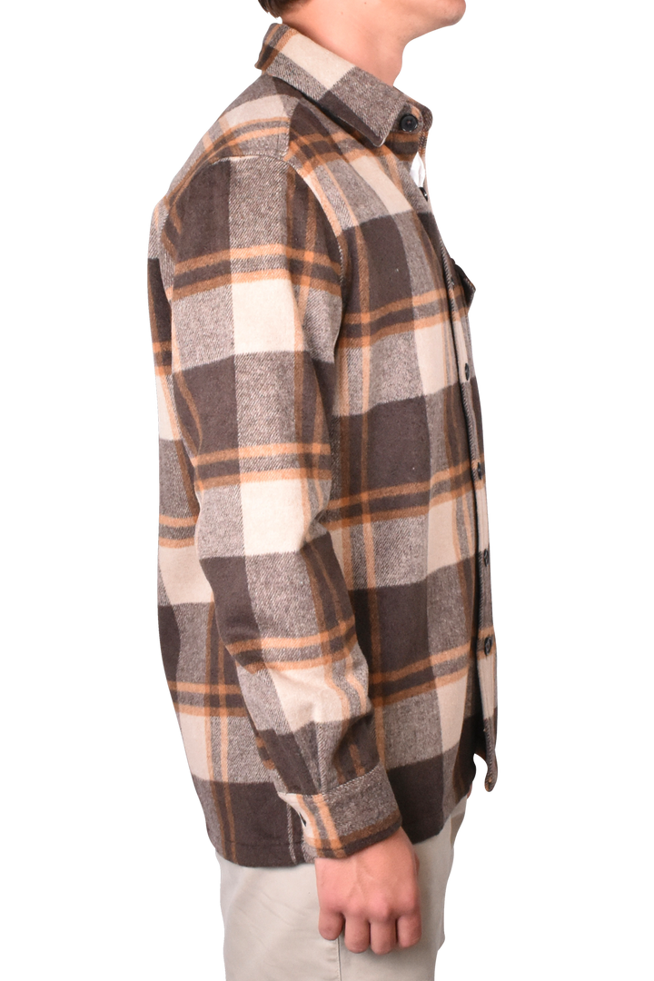 Buffalo Plaid Wool Blend Shirt Jacket in Natural/Chocolate by Vintage1946