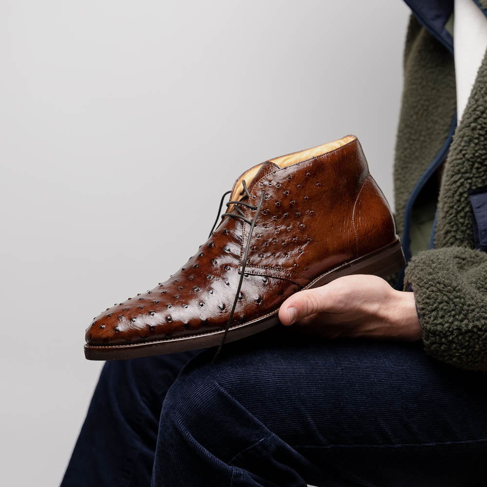 Marco Ostrich Quill Chukka Boot in Brown by Zelli Italia