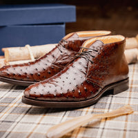 Marco Ostrich Quill Chukka Boot in Brown by Zelli Italia