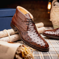 Marco Ostrich Quill Chukka Boot in Brown by Zelli Italia
