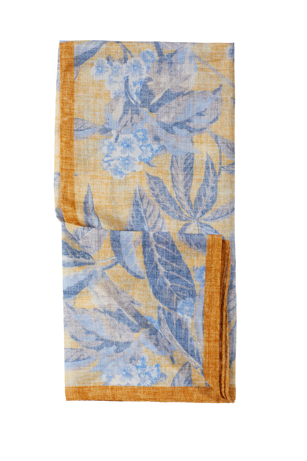 Leaf Voile Pattern Cotton Scarf in Yellow and Blue by Amanda Christensen