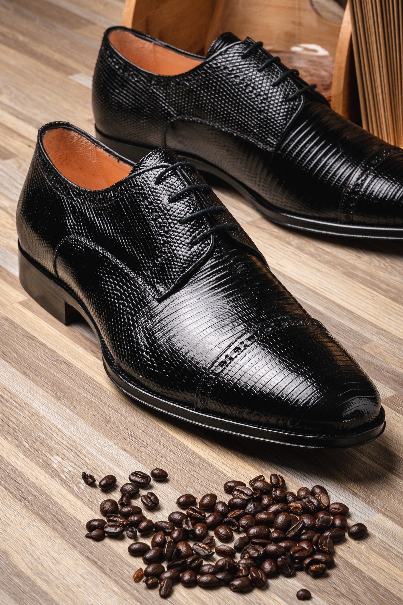 Giovanni Teju Lizard Lace Up with Micro Perf Detail in Black by Zelli Italia