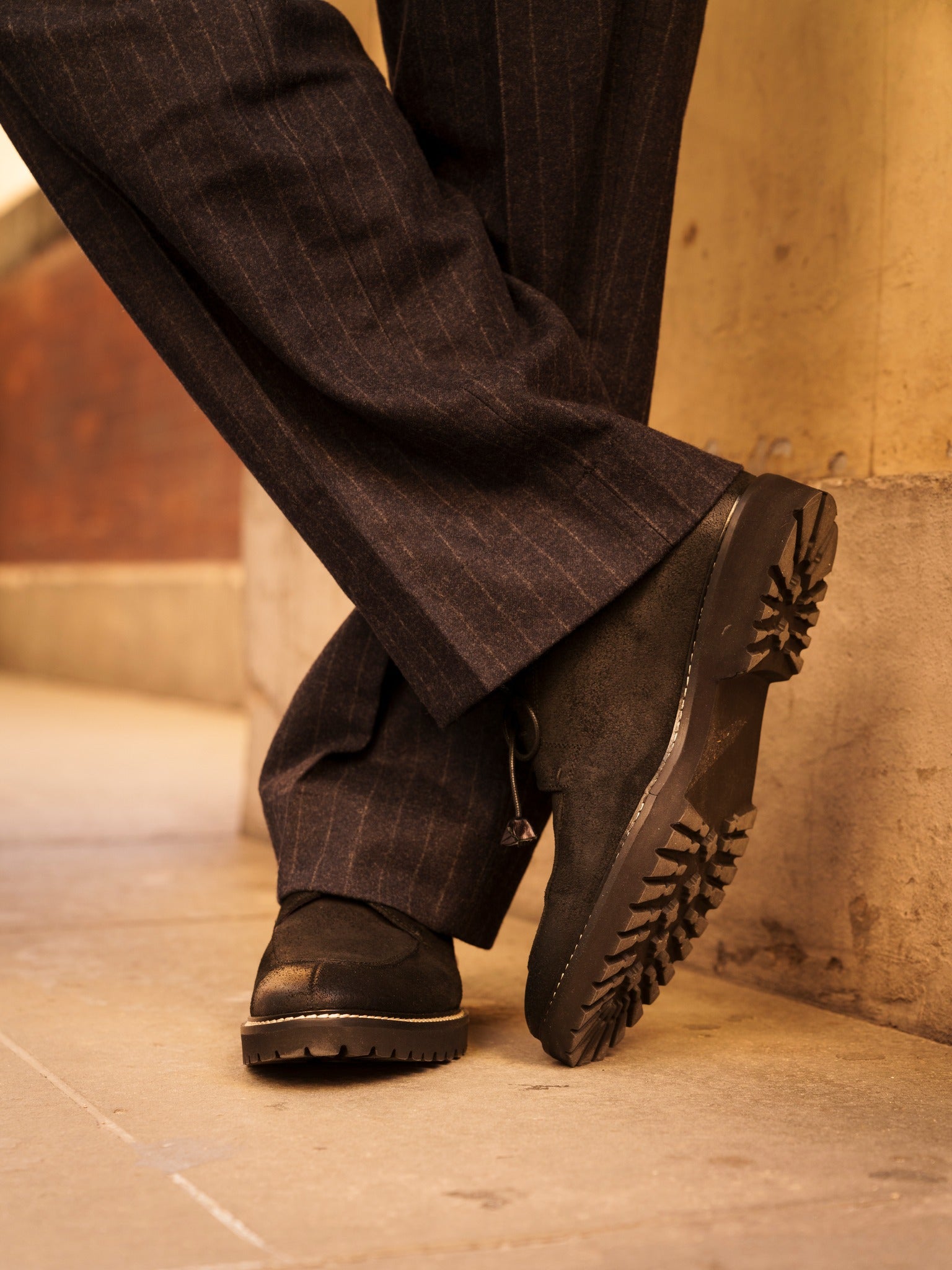 Campo Italian Sueded Goatskin Blucher with Seal Wax Finish in Black by Zelli Italia