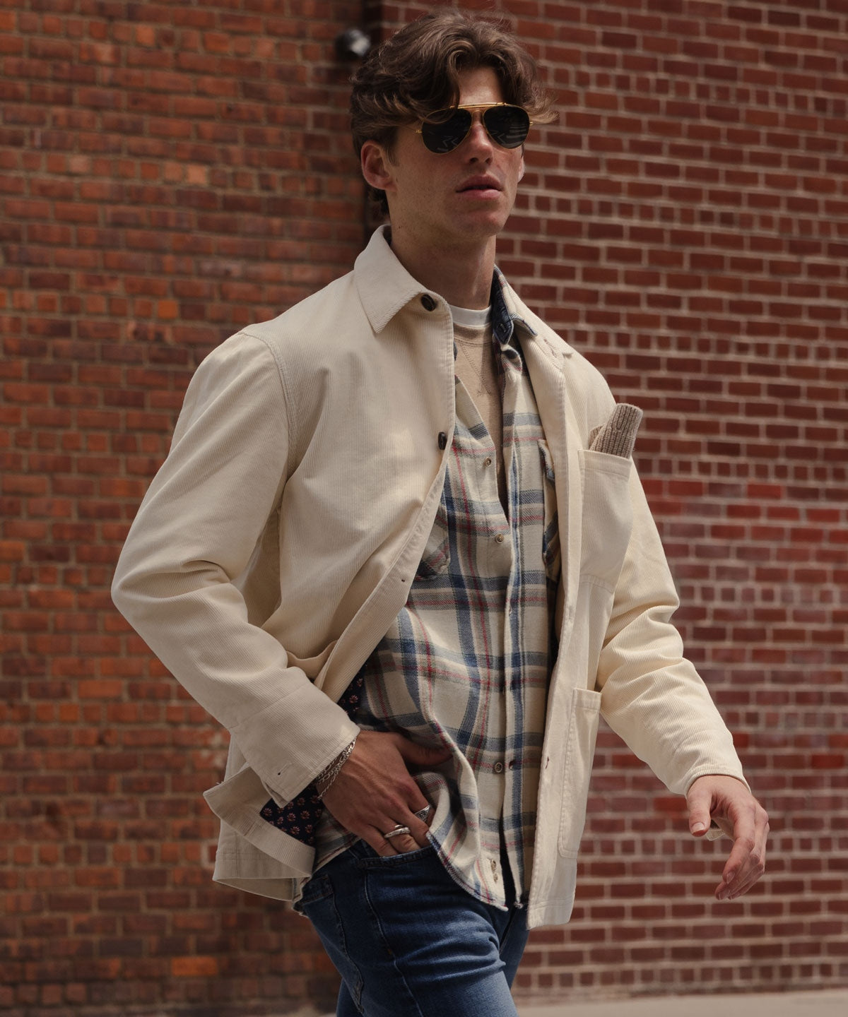 14 Wale Corduroy Chore Coat in Off White by Borgo28