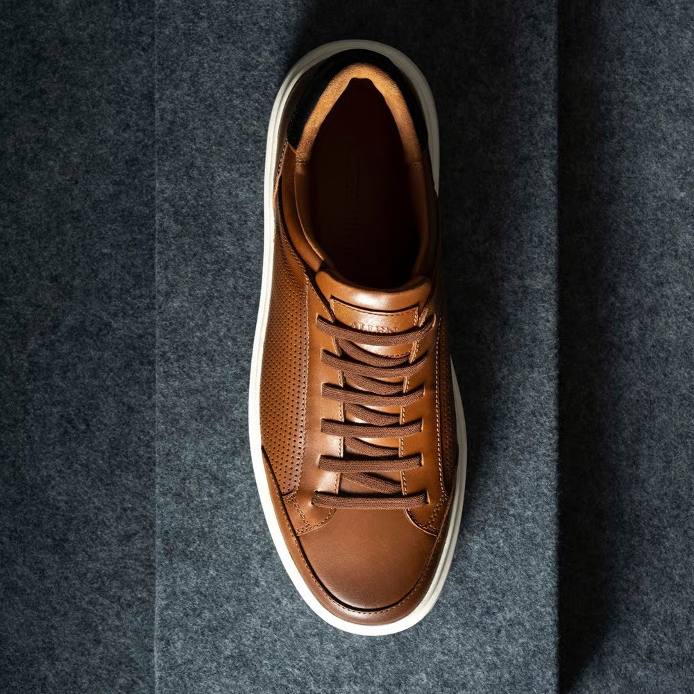 Oliver Slip-On Stretch-Lace Sneaker in Luggage Tan Leather by Allen Edmonds