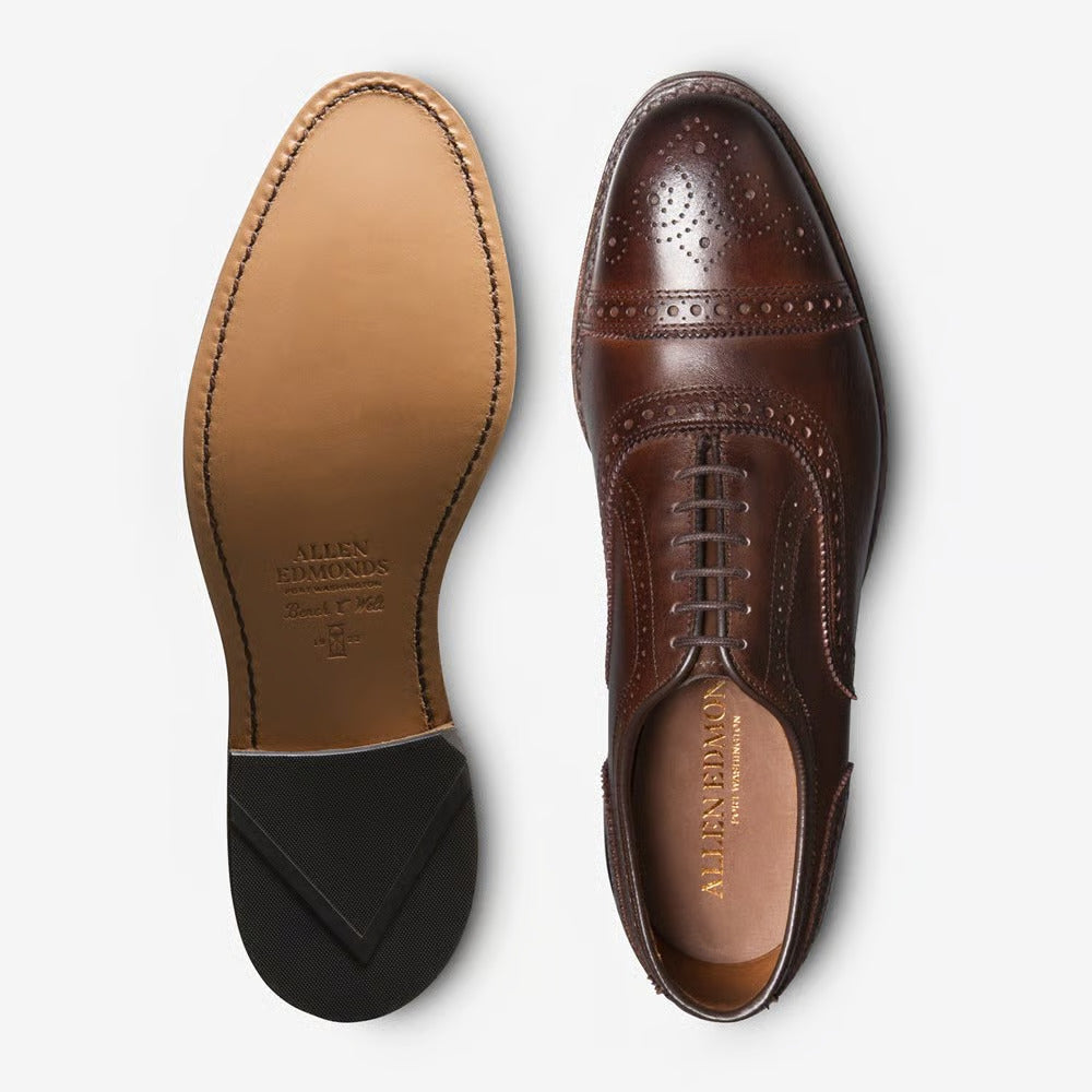 Strand Cap-Toe Oxford Dress Shoe with Perf Detailing in Mahogany Leather by Allen Edmonds