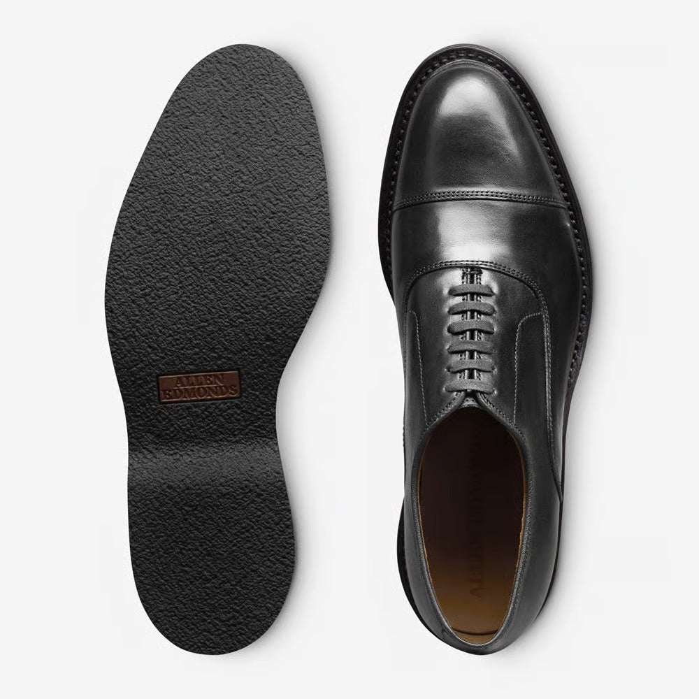 Park Avenue Verse Cap-Toe Oxford Dress Shoe in Black Leather with Black Sole by Allen Edmonds