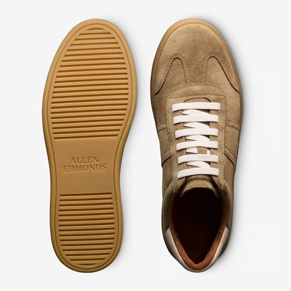Ludlow Slip-On Stretch-Lace Sneaker in Desert Tan Suede by Allen Edmonds