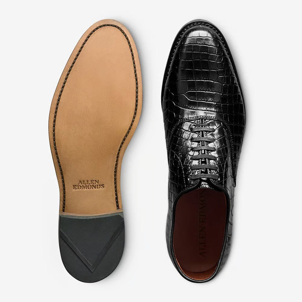 Carlyle Plain-Toe Oxford Dress Shoe in Black Embossed Croco Leather by Allen Edmonds