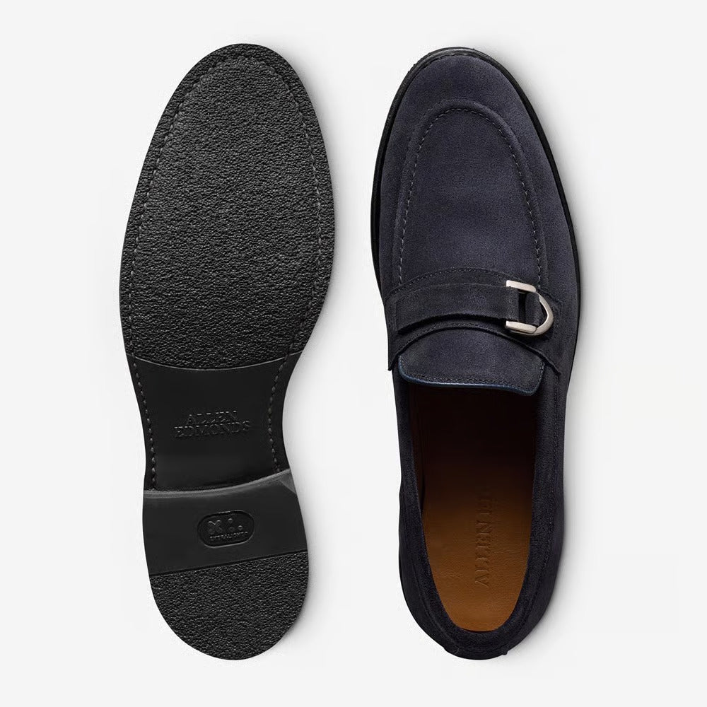 Rollins Dress Buckle Loafer in Baltic Blue Suede by Allen Edmonds