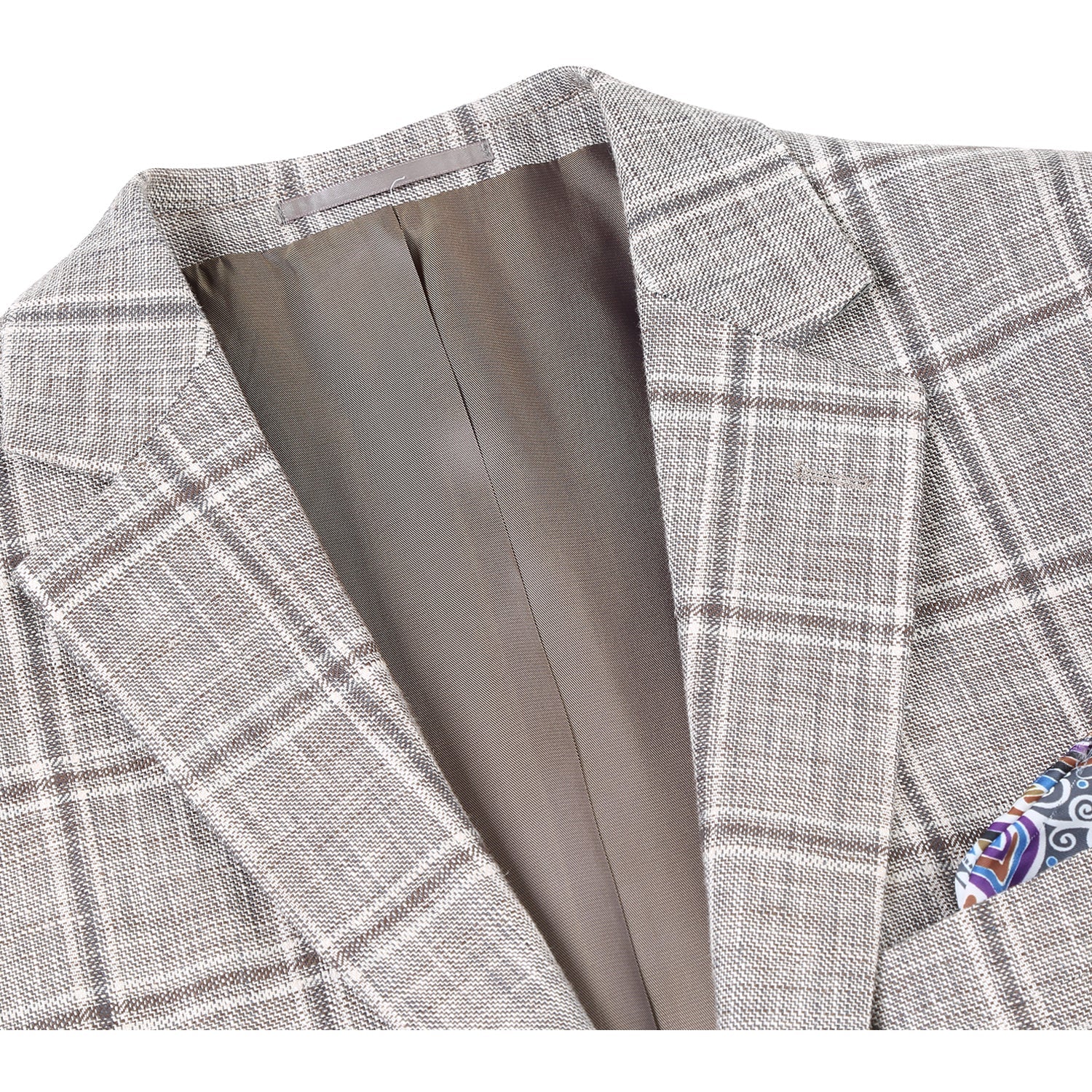 Single Breasted SLIM FIT Linen and Cotton Sport Coat in Khaki and Grey Plaid (Short, Regular, and Long Available) by Renoir