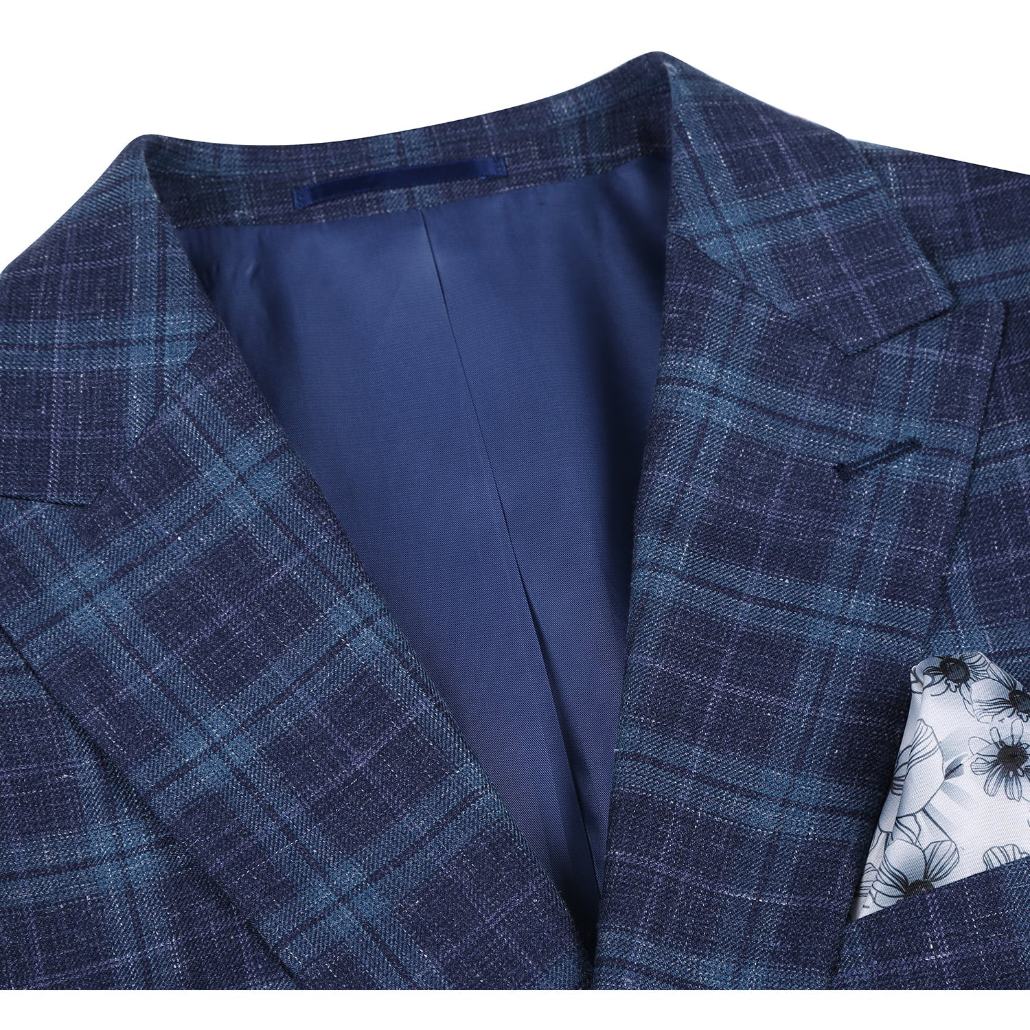 Wool and Linen Peak Lapel CLASSIC FIT Blazer in Navy Multi Plaid (Short, Regular, and Long Available) by Renoir