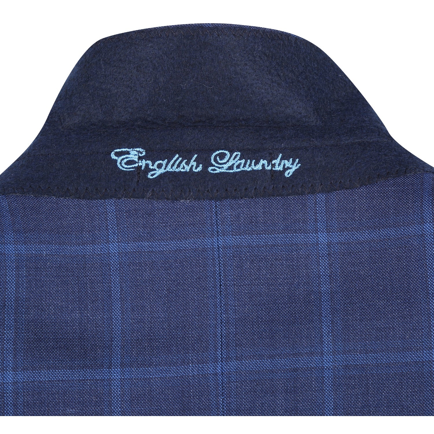 Wool Stretch Single Breasted SLIM FIT Suit in Navy Windowpane Check (Short, Regular, and Long Available) by English Laundry