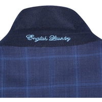 Wool Stretch Single Breasted SLIM FIT Suit in Navy Windowpane Check (Short, Regular, and Long Available) by English Laundry