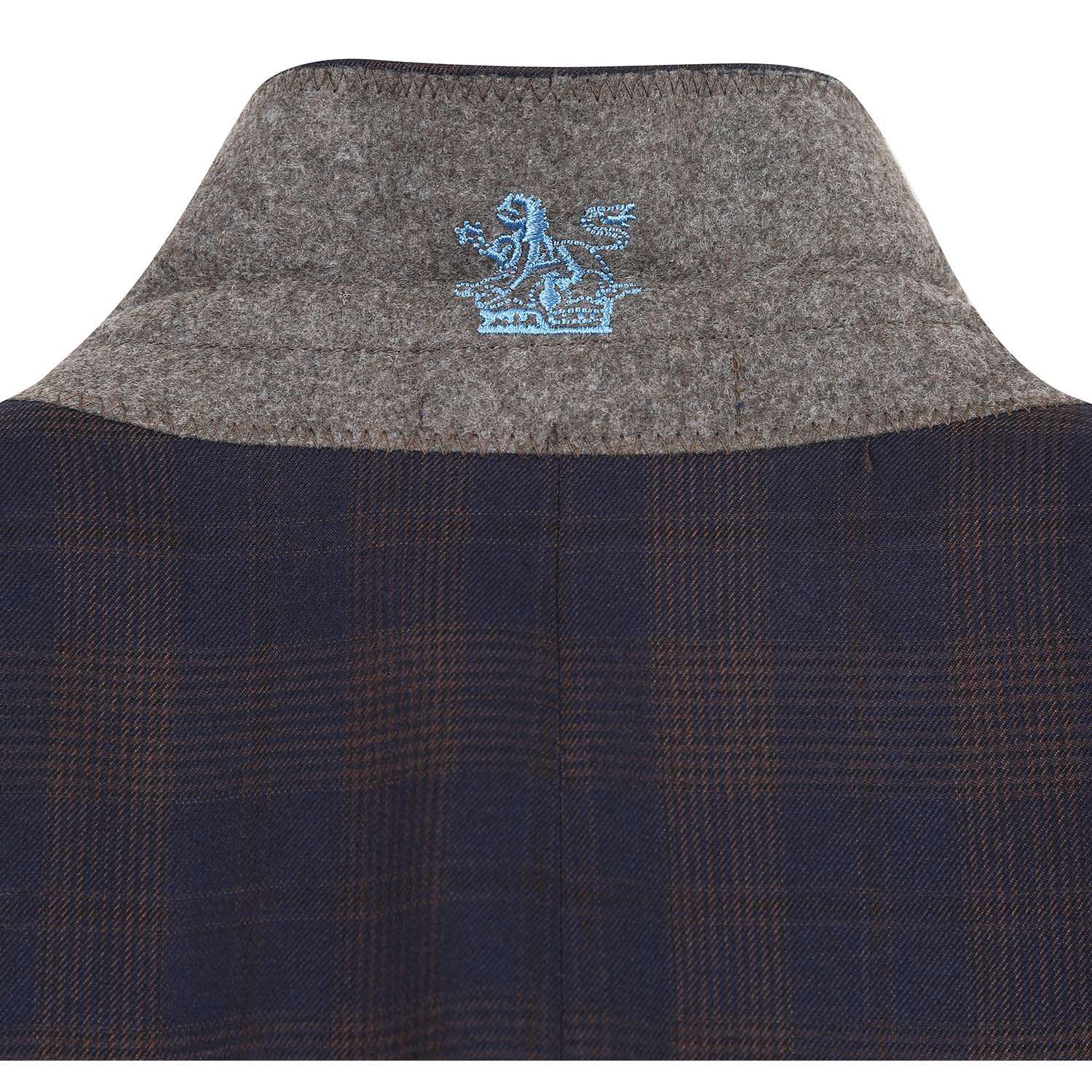 Stretch Performance Double Breasted SLIM FIT Suit in Brown with Navy Check by English Laundry