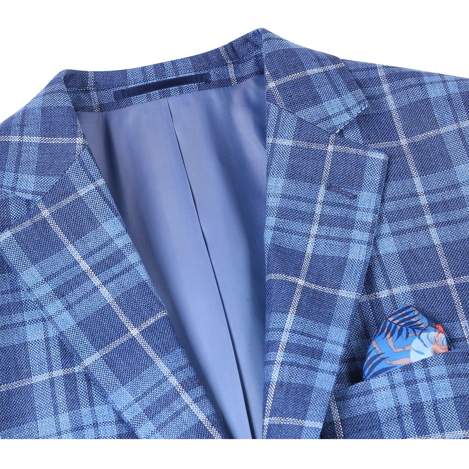 Single Breasted SLIM FIT Linen Sport Coat in Blue and Navy Plaid (Short, Regular, and Long Available) by Renoir