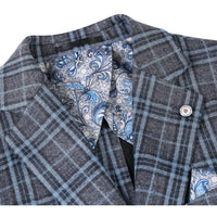 Single Breasted SLIM FIT Half Canvas Knit Soft Jacket in Grey and Blue Plaid (Short, Regular, and Long Available) by Pelago