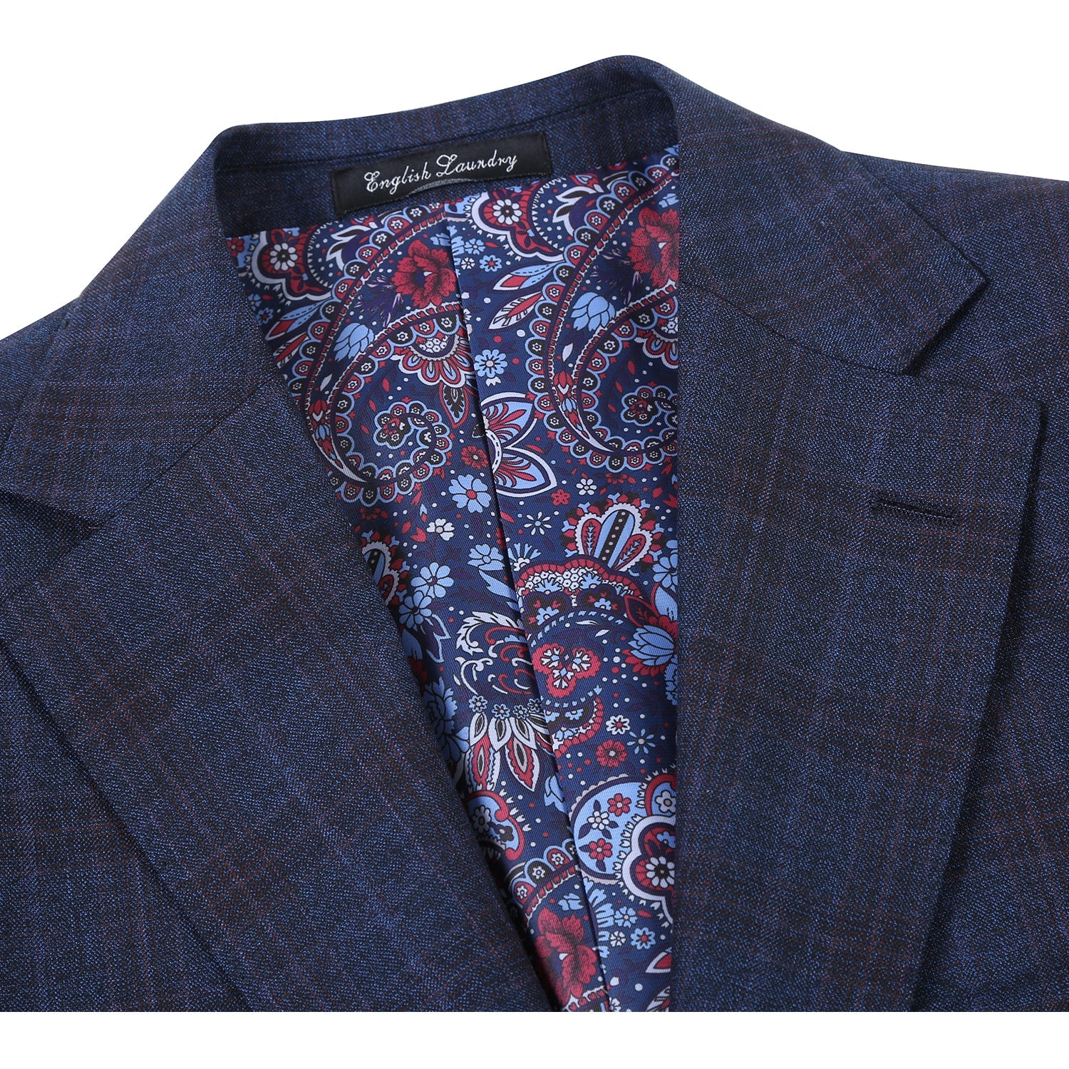 Wool Stretch Single Breasted SLIM FIT Suit in Dark Blue and Burgundy Check (Short, Regular, and Long Available) by English Laundry