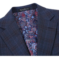 Wool Stretch Single Breasted SLIM FIT Suit in Dark Blue and Burgundy Check (Short, Regular, and Long Available) by English Laundry