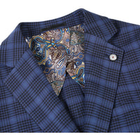 Single Breasted SLIM FIT Half Canvas Knit Soft Jacket in Navy and Blue Plaid (Size 42 Short) by Pelago