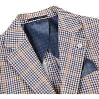 Single Breasted SLIM FIT Half Canvas Knit Soft Jacket in Brown and Blue Check (Short, Regular, and Long Available) by Pelago