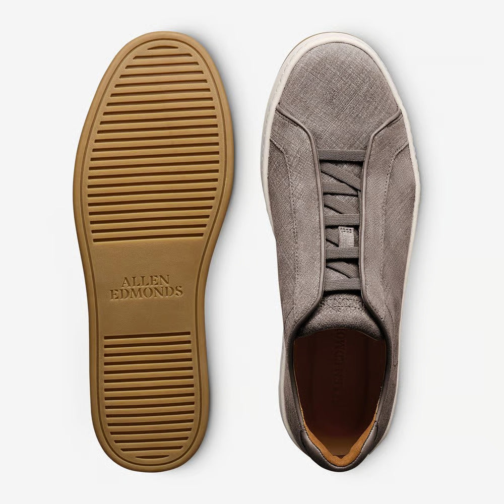 Banks Court Slip-On Stretch-Lace Sneaker in Vapor Denim-Textured Suede by Allen Edmonds