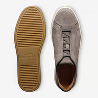 Banks Court Slip-On Stretch-Lace Sneaker in Vapor Denim-Textured Suede by Allen Edmonds