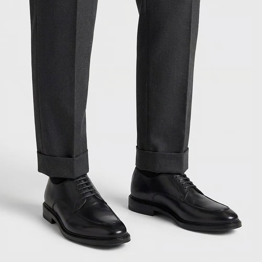 Rivington Apron-Toe Derby Dress Shoe in Black Leather by Allen Edmonds