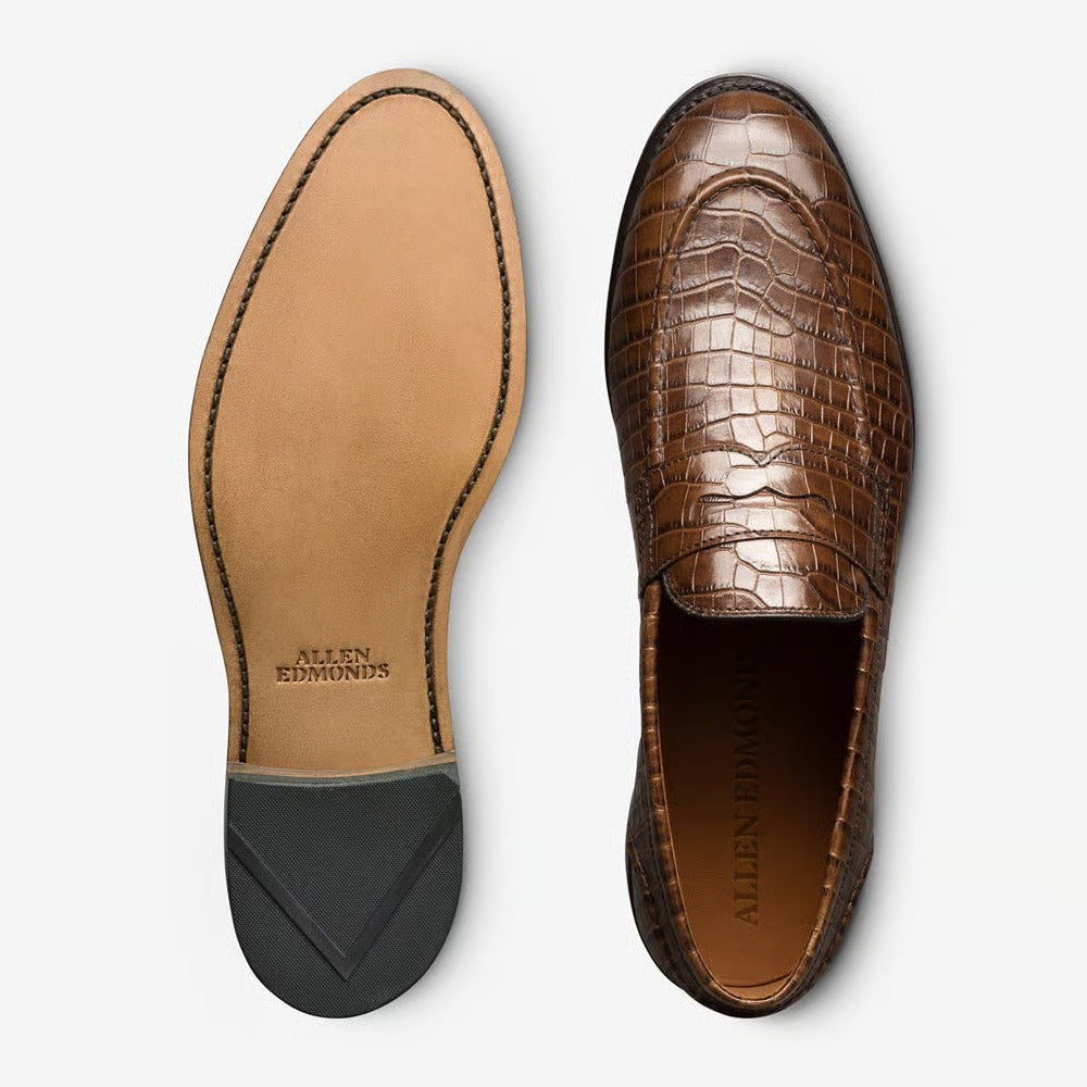 Randolph 2.0 Penny Loafer in Chili Embossed Croco Leather by Allen Edmonds
