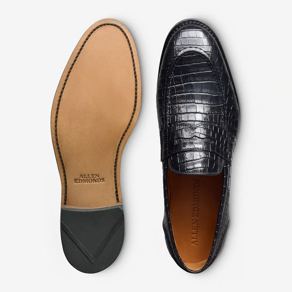 Randolph 2.0 Penny Loafer in Black Embossed Croco Leather by Allen Edmonds