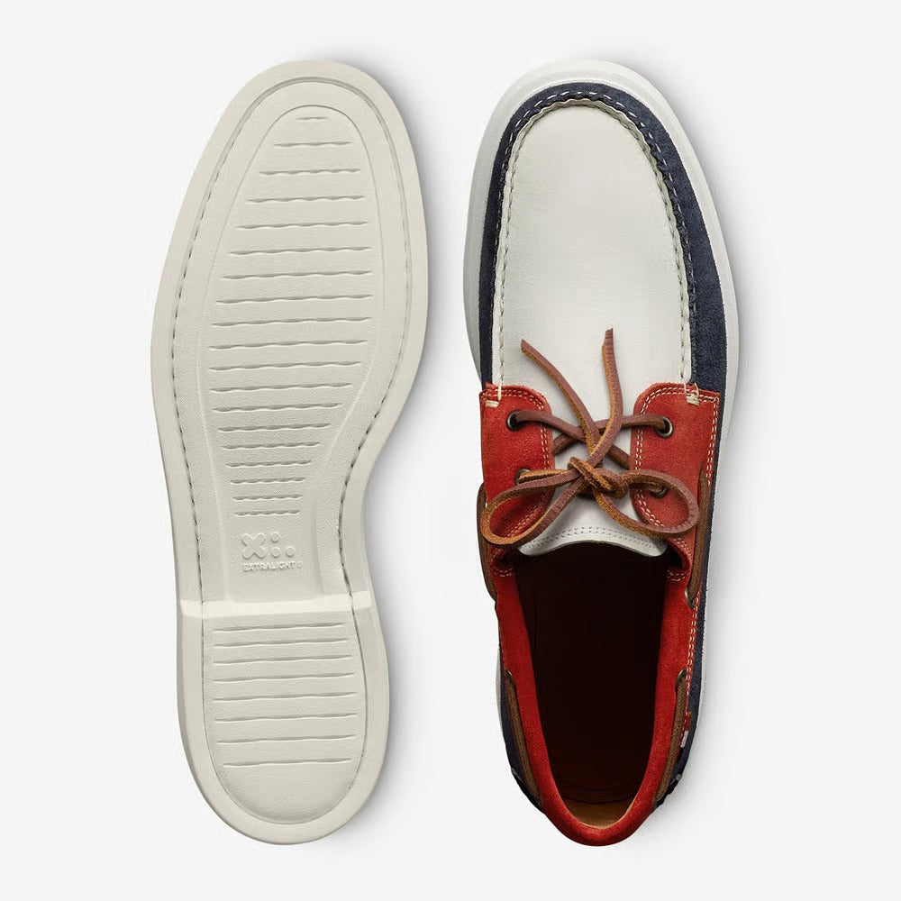 Panama Boat Shoe in Red, White, and Blue Leather and Suede by Allen Edmonds