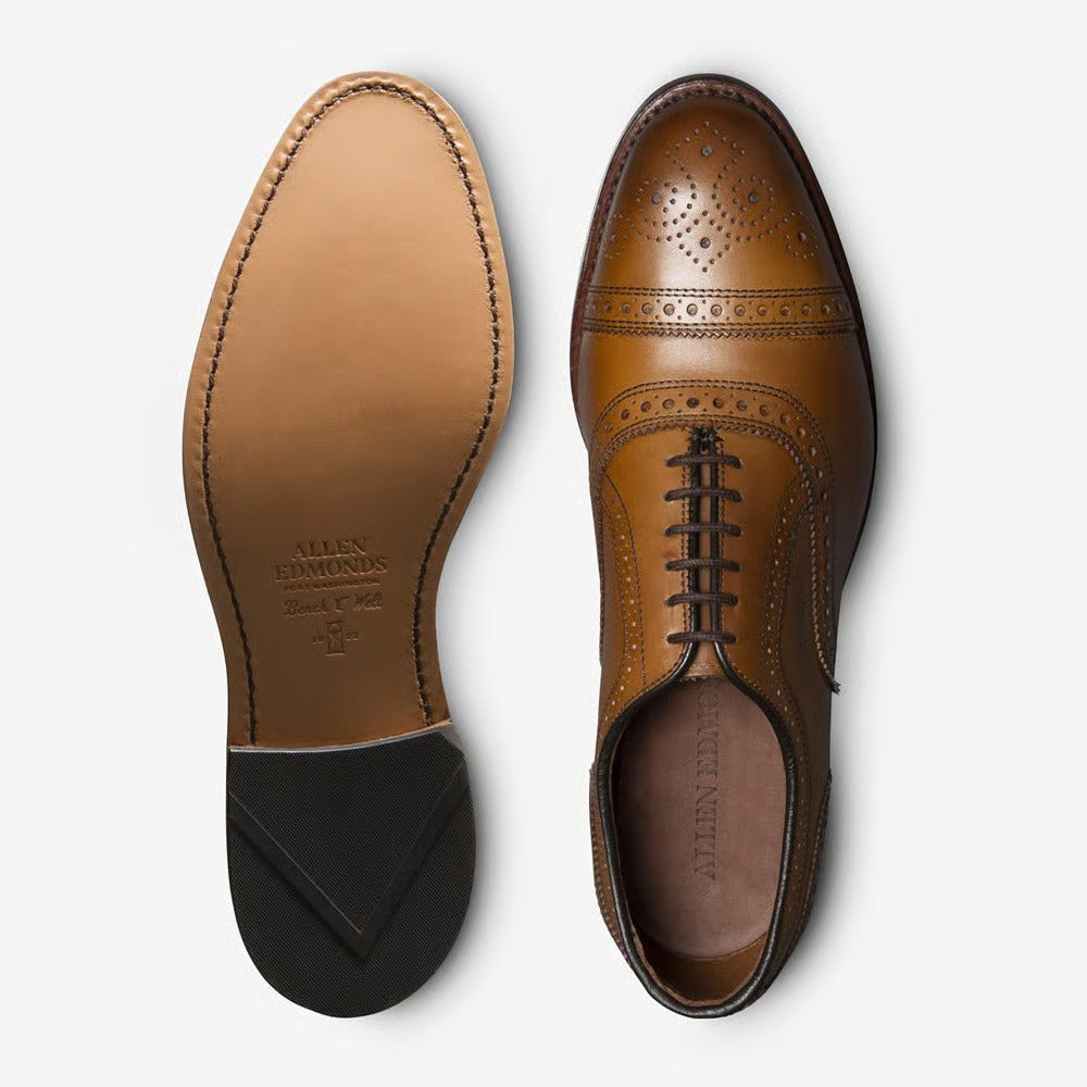 Strand Cap-Toe Oxford Dress Shoe with Perf Detailing in Walnut Leather by Allen Edmonds