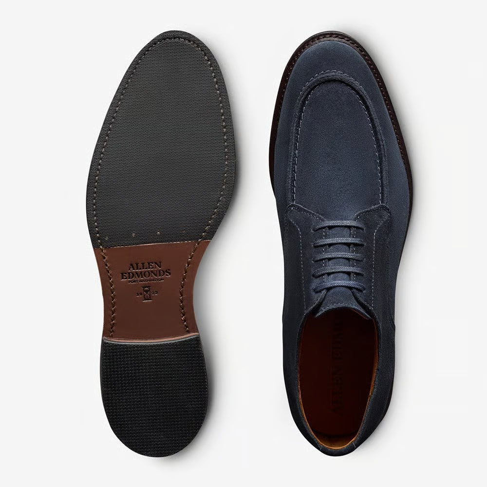 Rivington Apron-Toe Derby Dress Shoe in Navy Suede by Allen Edmonds