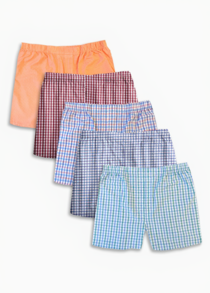 Multi Pack Assorted Plaid Full Make Cotton Poplin Boxer Shorts (5 Pack) (Average Sizing) by Batton